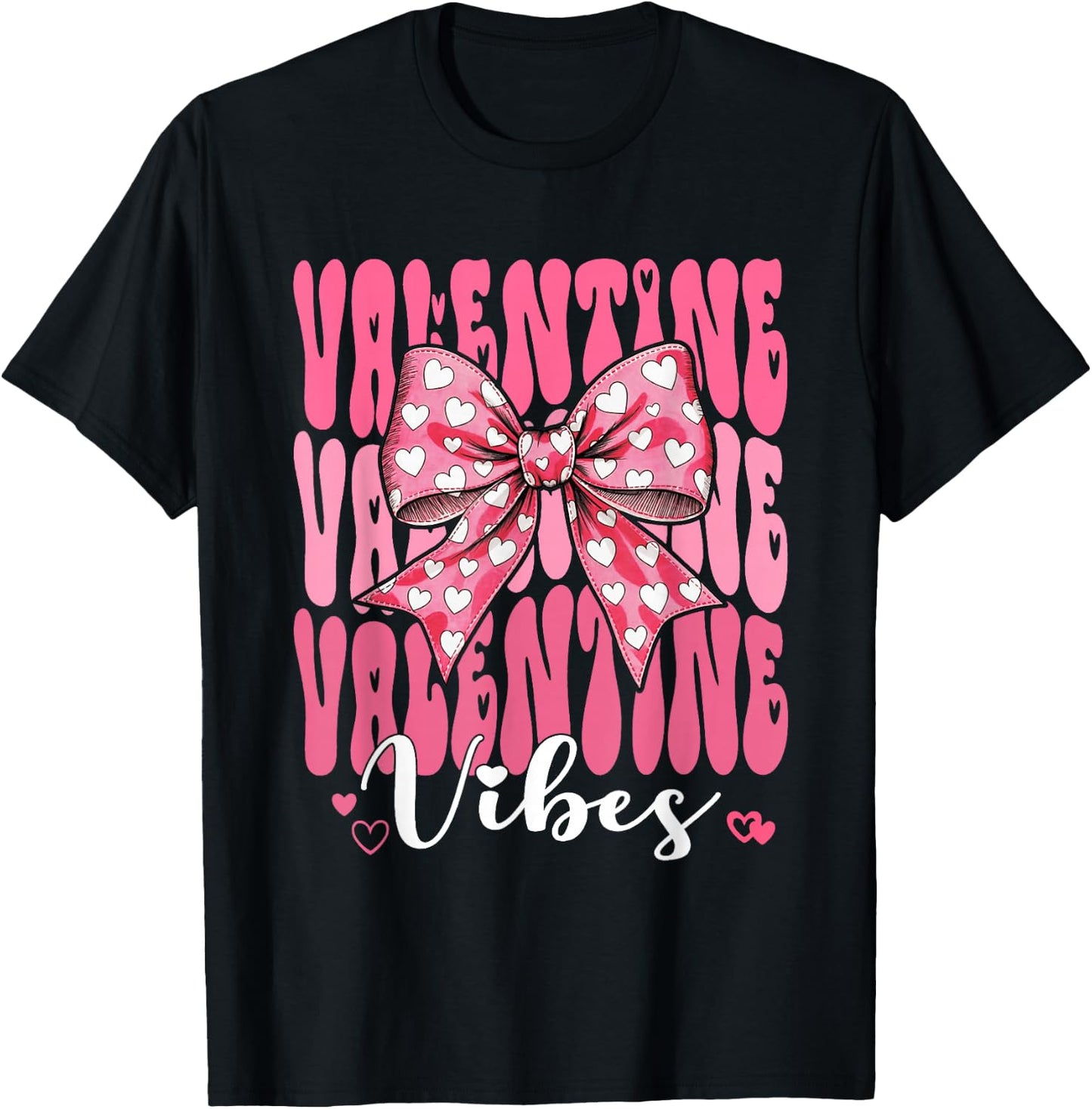 Retro Groovy Heart Coquette Bow Valentine Vibes Women Girl T-Shirt - T-Shirt | Black