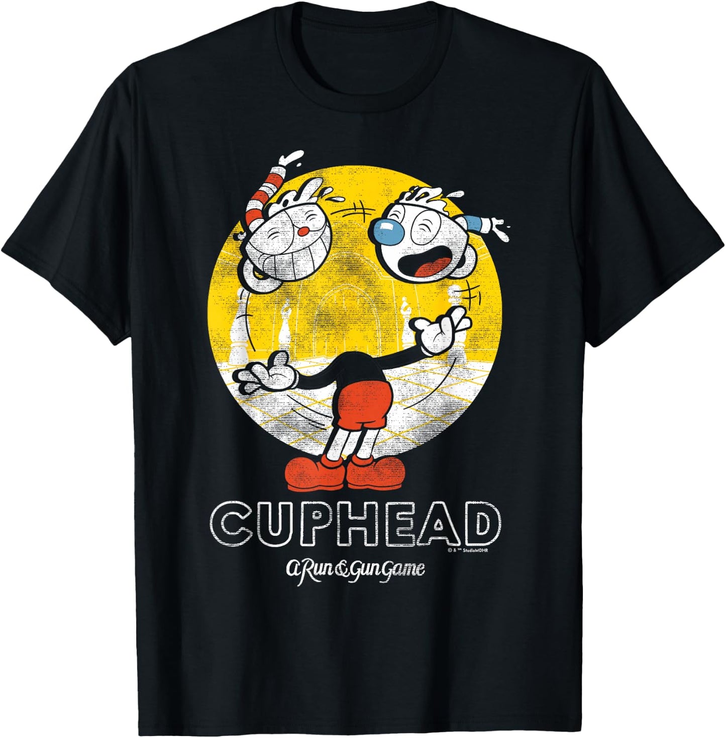 Cuphead with Mugman Head Juggling T-Shirt - T-Shirt | Black