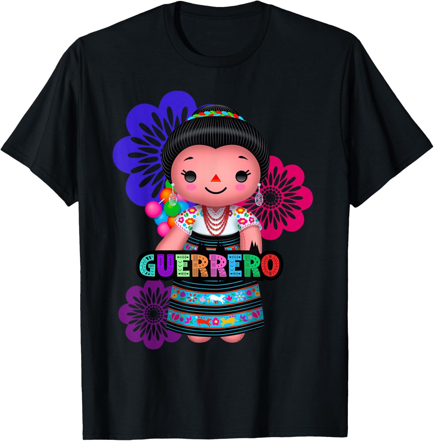 Guerrero Muñeca Lelé Maria Handmade Mexicans Artesanal T-Shirt - T-Shirt | Black