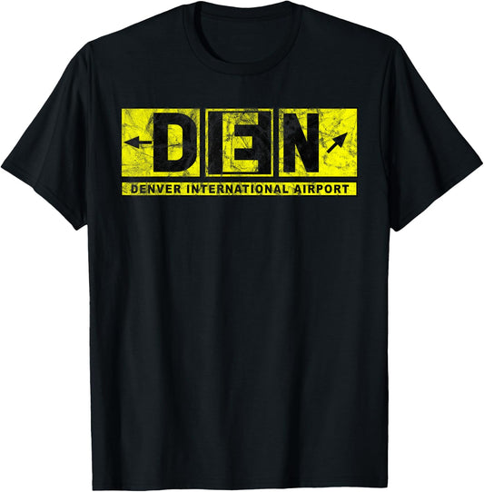 DEN Denver International Airport Taxiway Sign Pilot Vintage T-Shirt - T-Shirt | Black