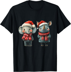 Elephant and Rhino animal South African Christmas animals T-Shirt - T-Shirt | Black