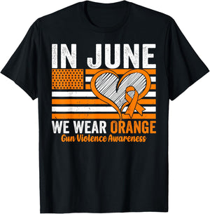 In June we Wear Orange Gun Violence Awareness USA Flag T-Shirt - T-Shirt | Black