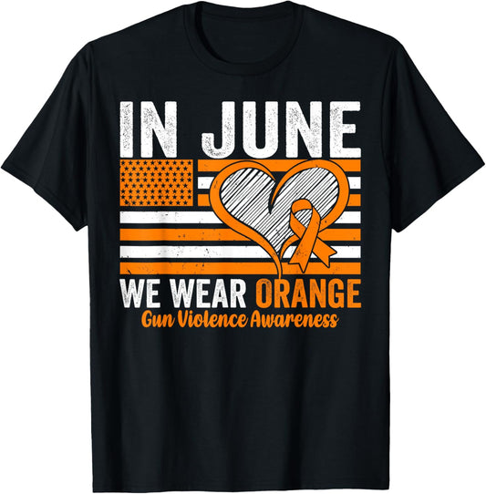 In June we Wear Orange Gun Violence Awareness USA Flag T-Shirt - T-Shirt | Black