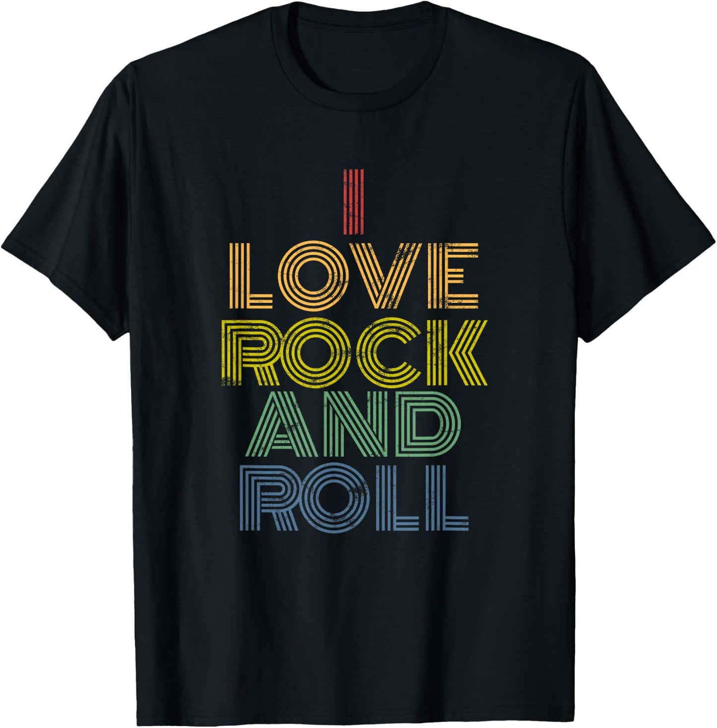 I Love Rock and Roll Distressed Rainbow 70s T-Shirt - T-Shirt | Black