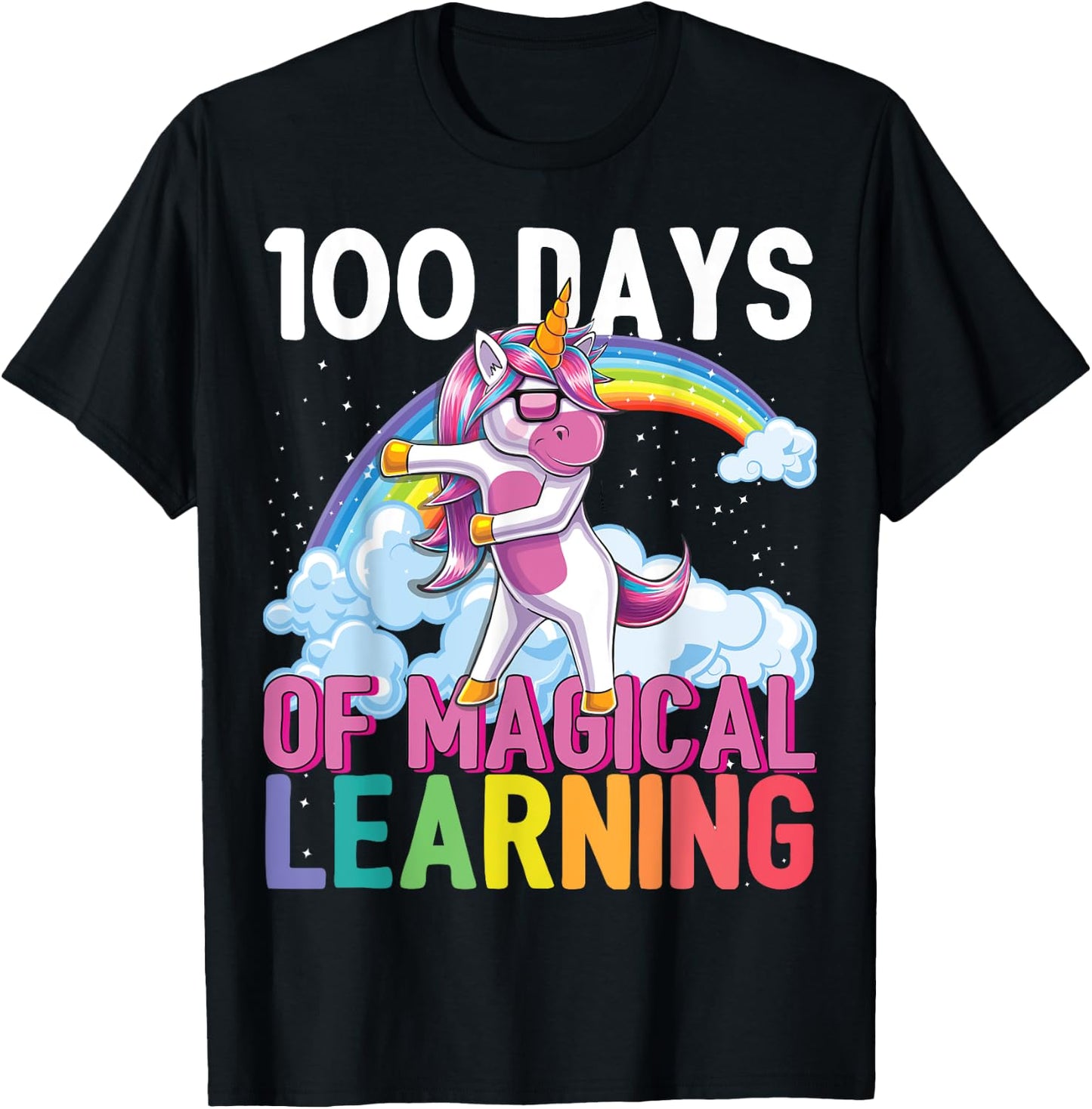 100 Days of Magical Learning Flossing Unicorn School Shirt T-Shirt - T-Shirt | Black