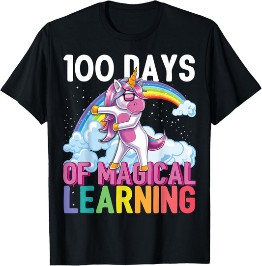 100 Days of Magical Learning Flossing Unicorn School Shirt T-Shirt - T-Shirt | Black