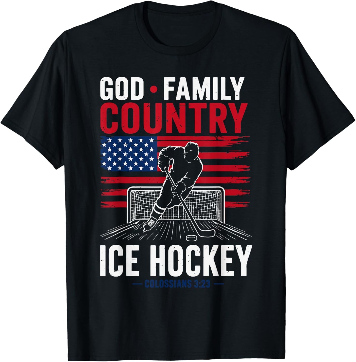 God Family Country Ice Hockey Patriotic Christian Faith T-Shirt - T-Shirt | Black