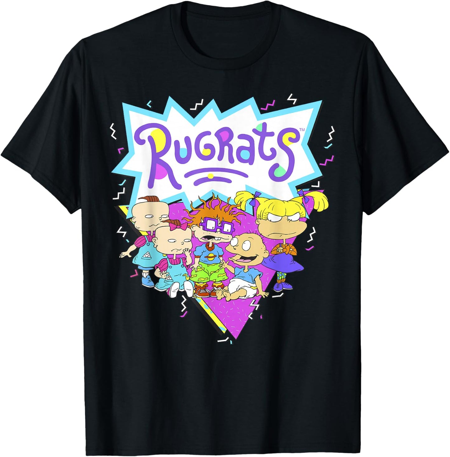 Rugrats Group Shot Retro Geometric Logo T-Shirt - T-Shirt | Black