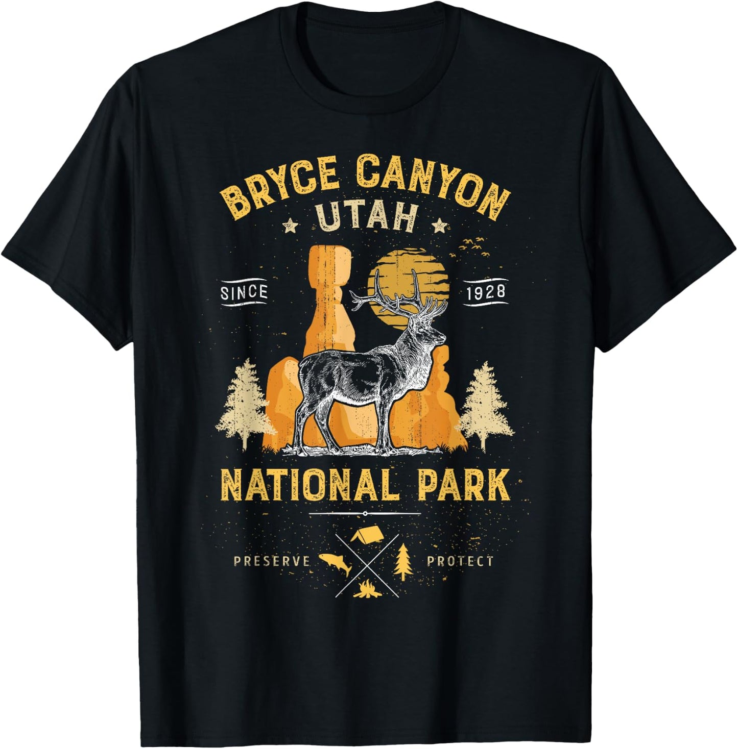 Bryce Canyon National Park T shirt Vintage Utah Deer Elk T-Shirt - T-Shirt | Black