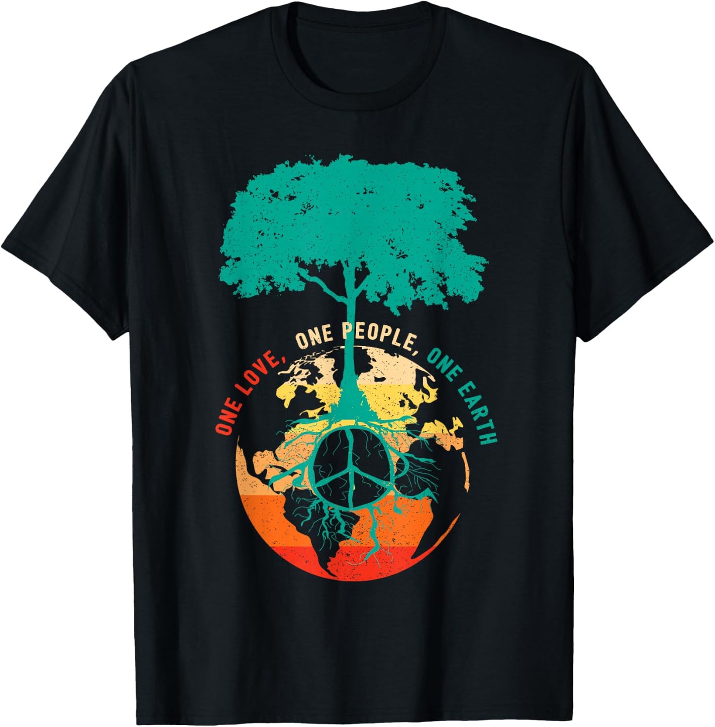 World Peace Tree Love People Earth Day 60s 70s Hip T-Shirt - T-Shirt | Black