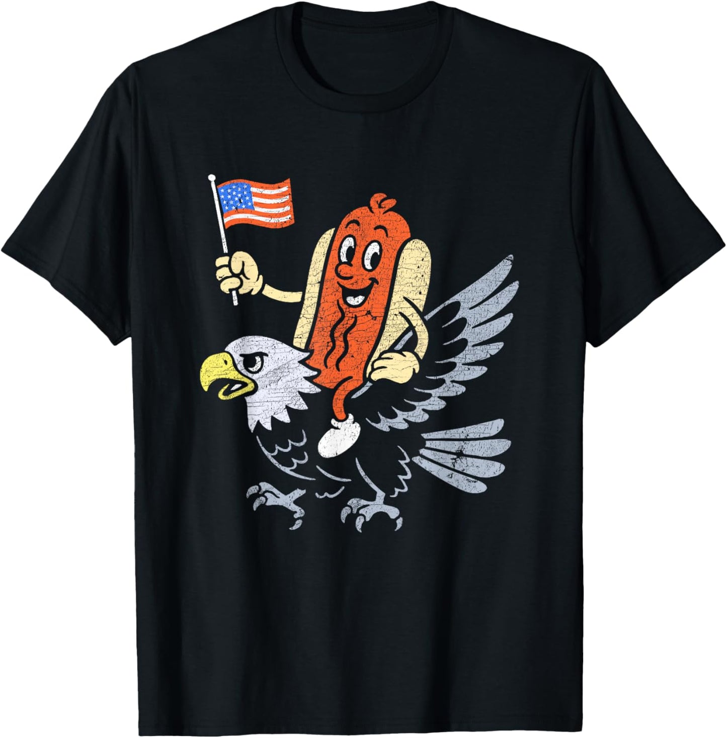 Funny 4th Of July Hot Dog Fourth Of July USA Bald Eagle T-Shirt - T-Shirt | Black