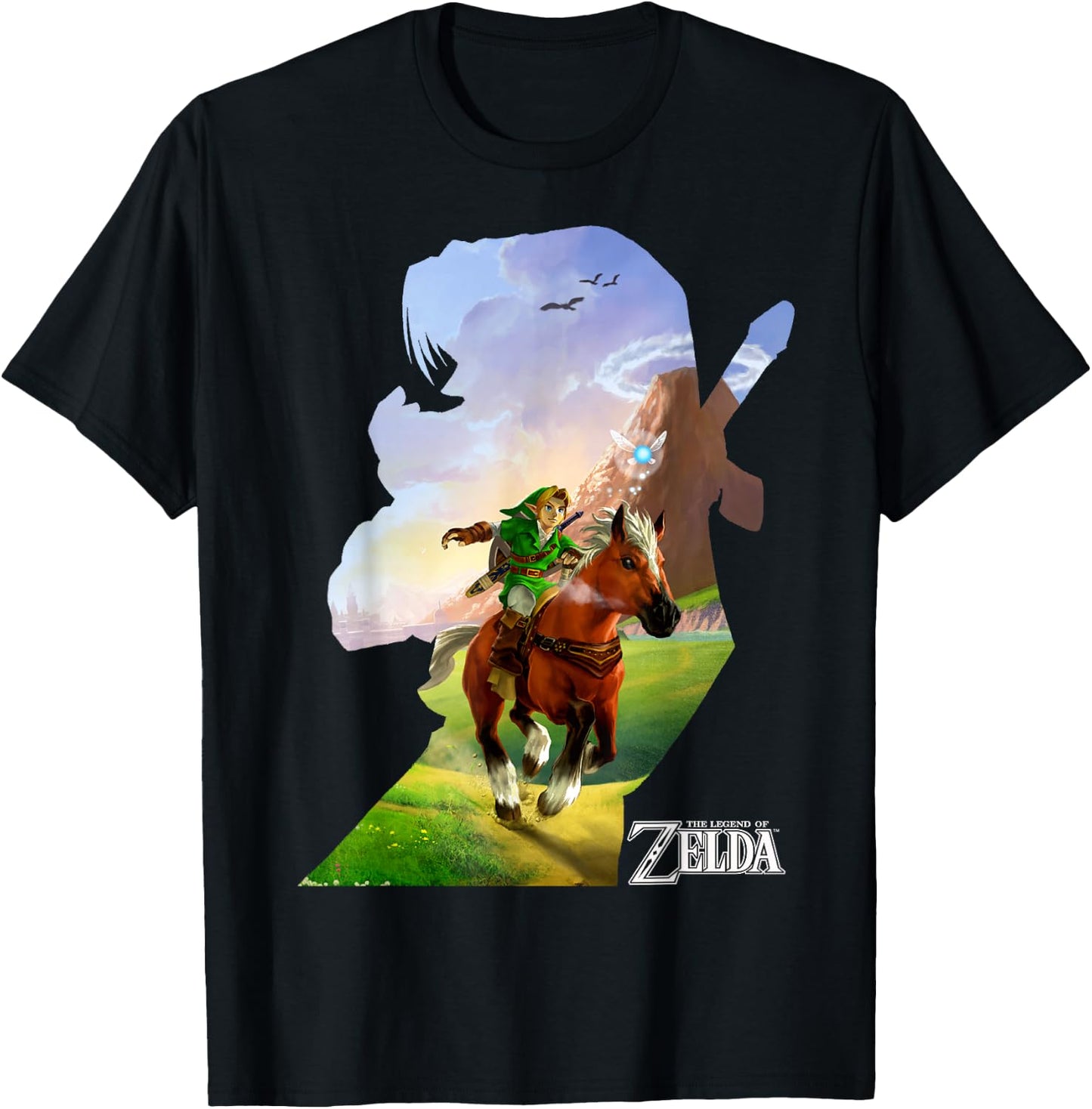 Nintendo Zelda Link Epona Ride Silhouette Small T-Shirt - T-Shirt | Black
