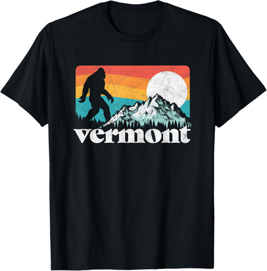 Vermont Pride Bigfoot Mountains Retro Nature Graphic T-Shirt - T-Shirt | Black