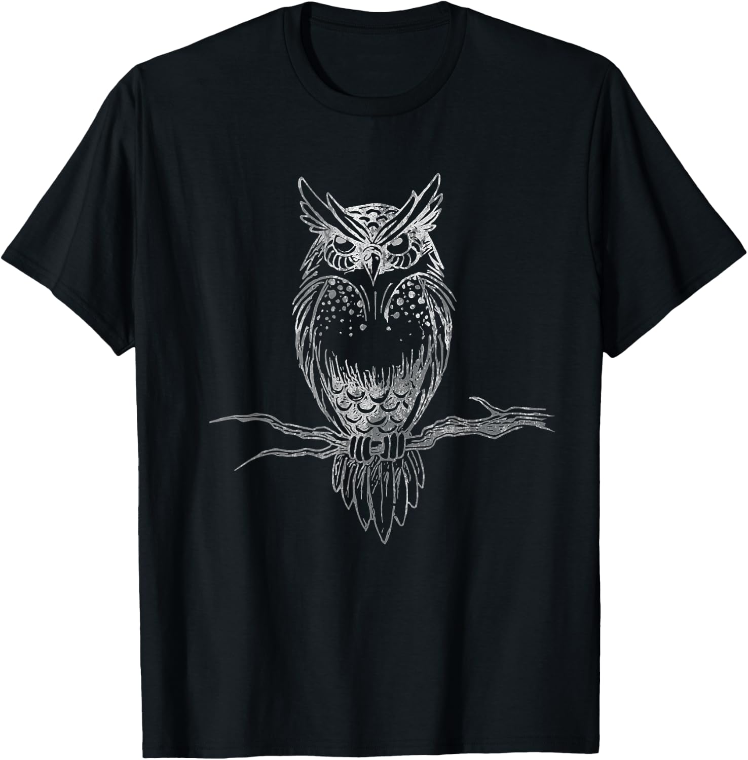 Great Horned Owl Distressed Design T-Shirt - T-Shirt | Black