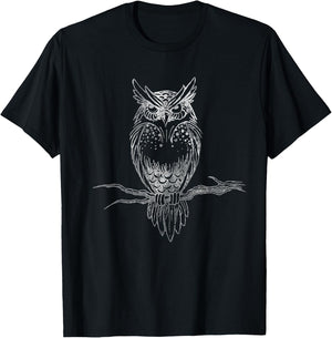 Great Horned Owl Distressed Design T-Shirt - T-Shirt | Black