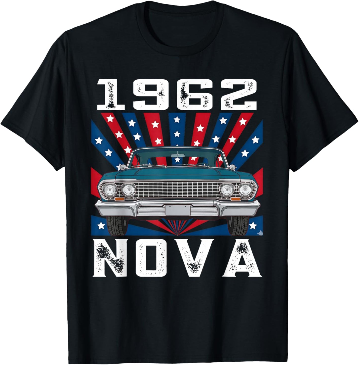 1962 62 Nova Silhouette Muscle Car American Flag T-Shirt - T-Shirt | Black