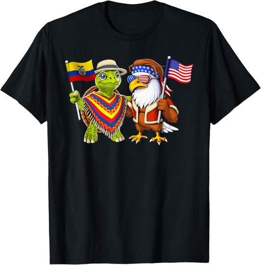 Ecuadorian American Roots Ecuador USA Flag Proud Ecuadorian T-Shirt - T-Shirt | Black
