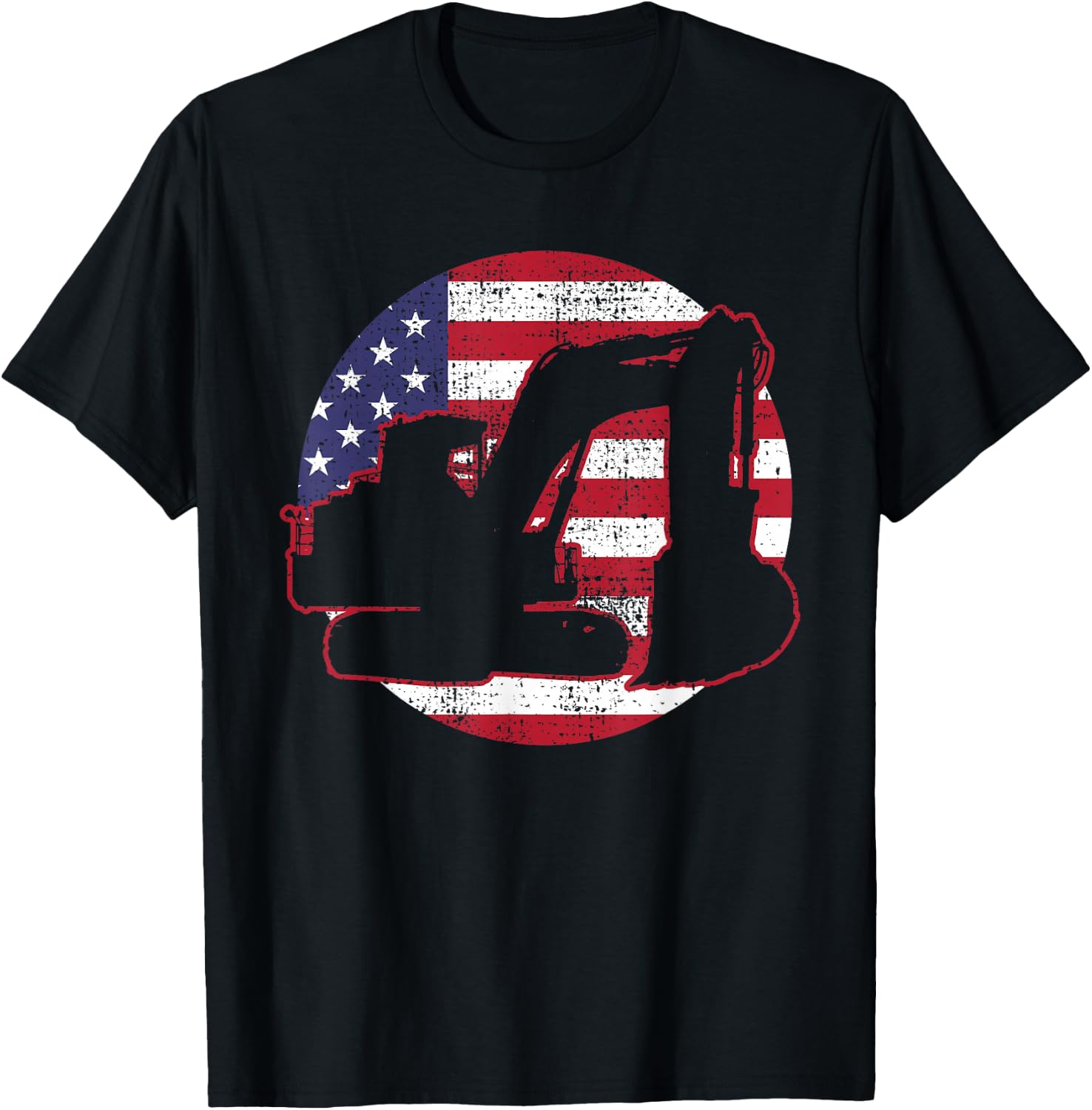 Excavator Digger USA Flag Vintage T-Shirt - T-Shirt | Black