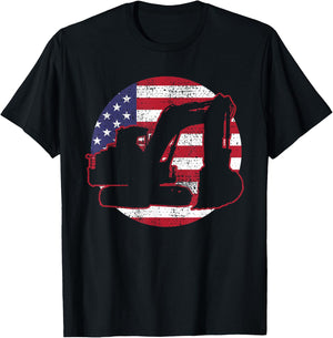 Excavator Digger USA Flag Vintage T-Shirt - T-Shirt | Black