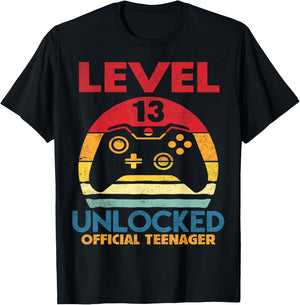 Official Teenager 13th Birthday Boy Shirt Level 13 Unlocked T-Shirt - T-Shirt | Black