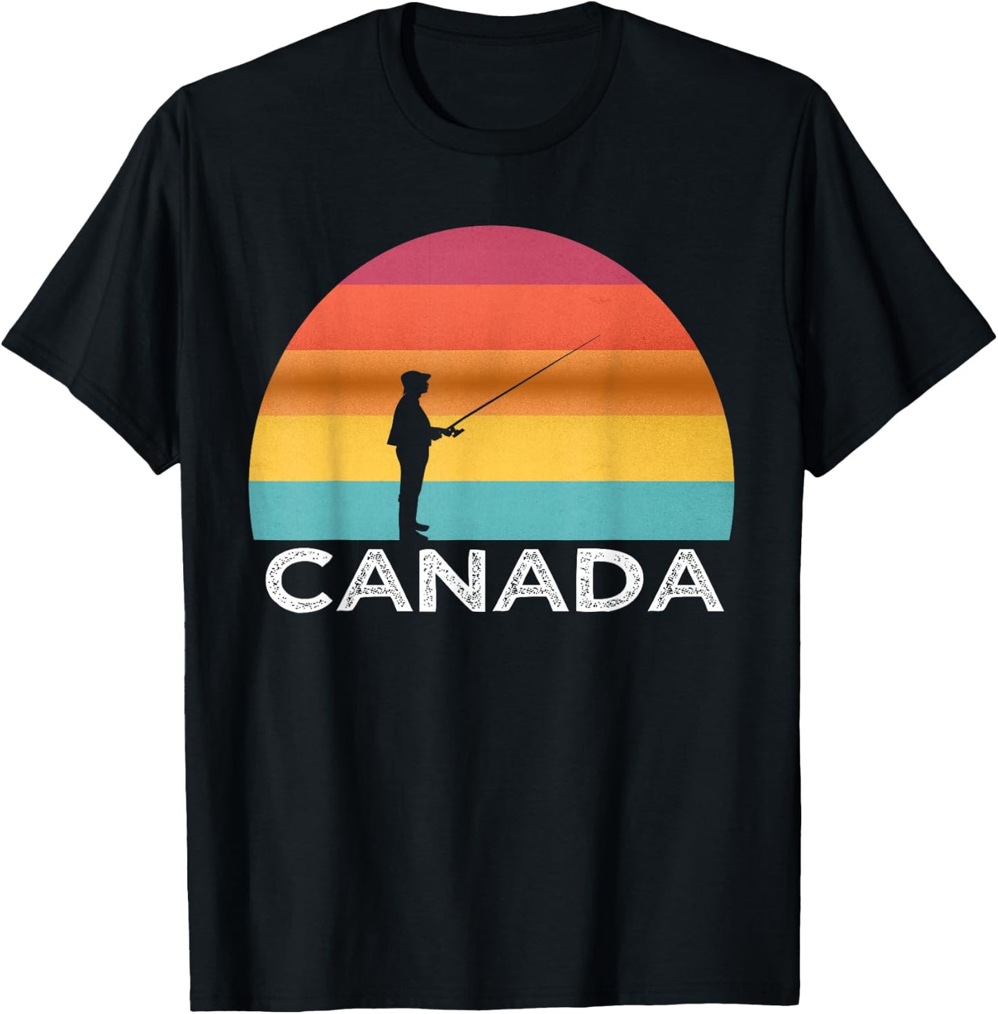 Sunset Canada Fishing T Shirt Canadian Fisherman Trip T-Shirt - T-Shirt | Black