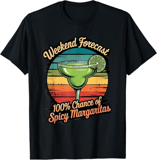 Funny Spicy Margarita Vintage Sunset Weekend Forecast T-Shirt - T-Shirt | Black
