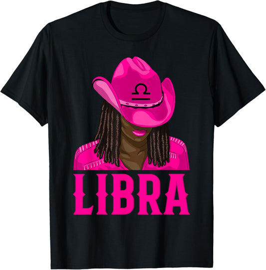 Libra Western Cowgirl African American Black Women T-Shirt - T-Shirt | Black