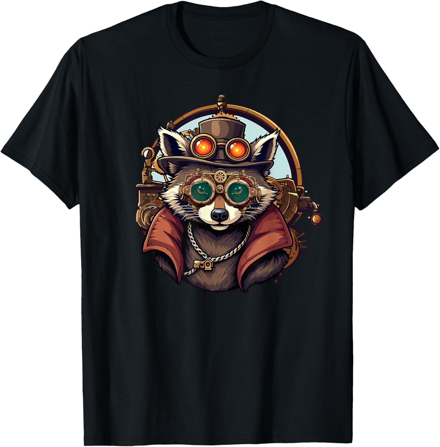 Raccoon Steampunk Gears Trash Panda Animal T-Shirt - T-Shirt | Black