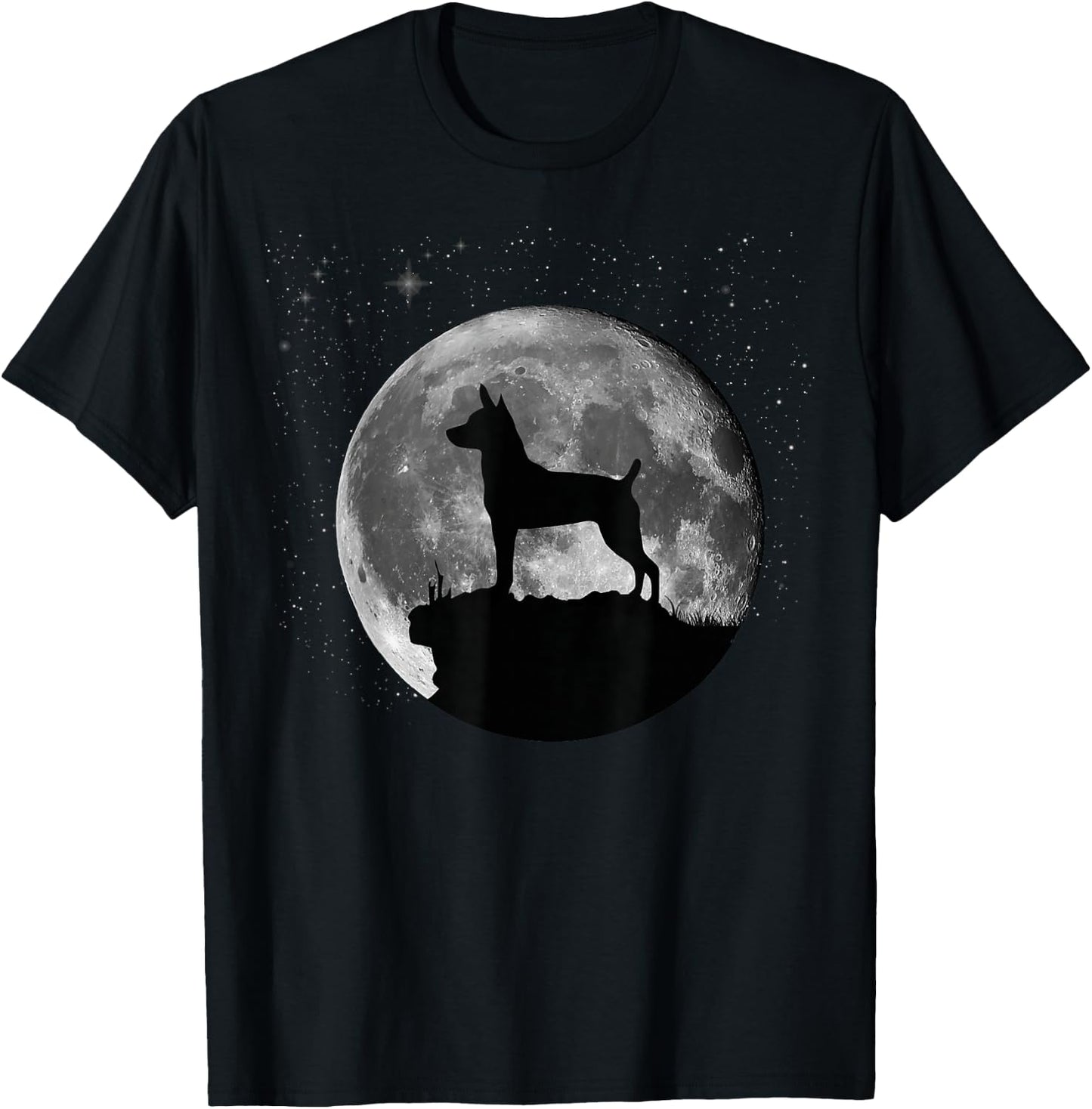 Rat Terrier Dog Moon T-Shirt - T-Shirt | Black