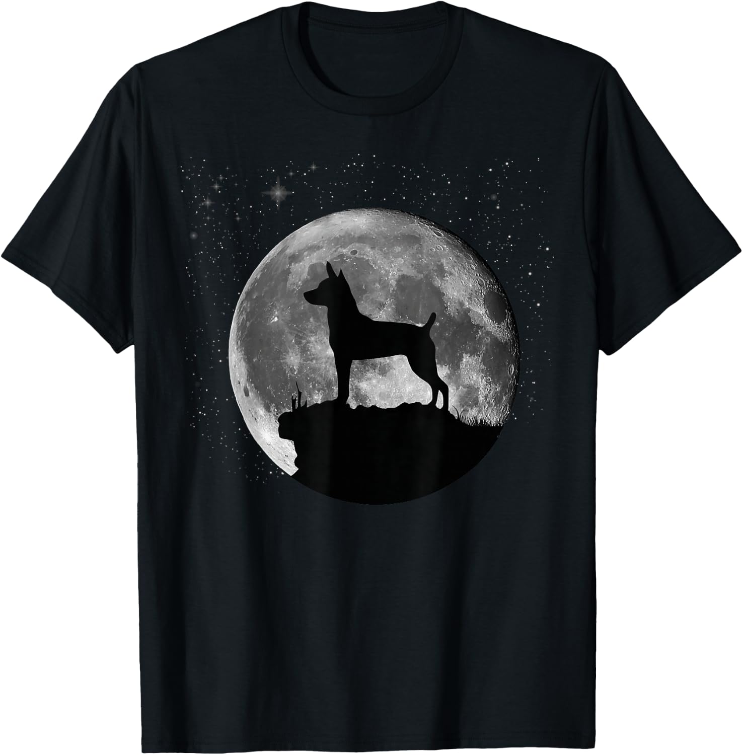 Rat Terrier Dog Moon T-Shirt - T-Shirt | Black