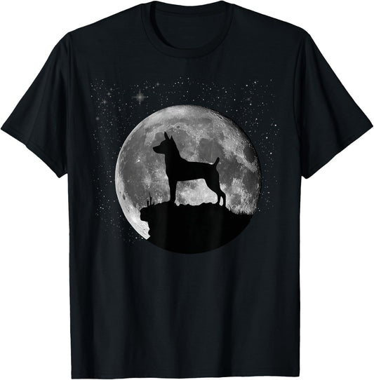 Rat Terrier Dog Moon T-Shirt - T-Shirt | Black