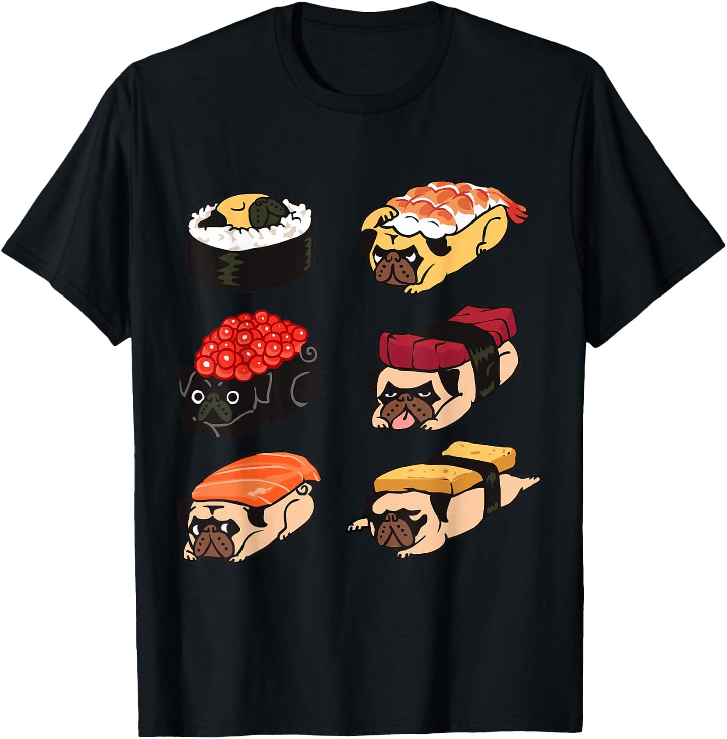 Sushi Pug Funny T- shirt by Huebucket T-Shirt - T-Shirt | Black
