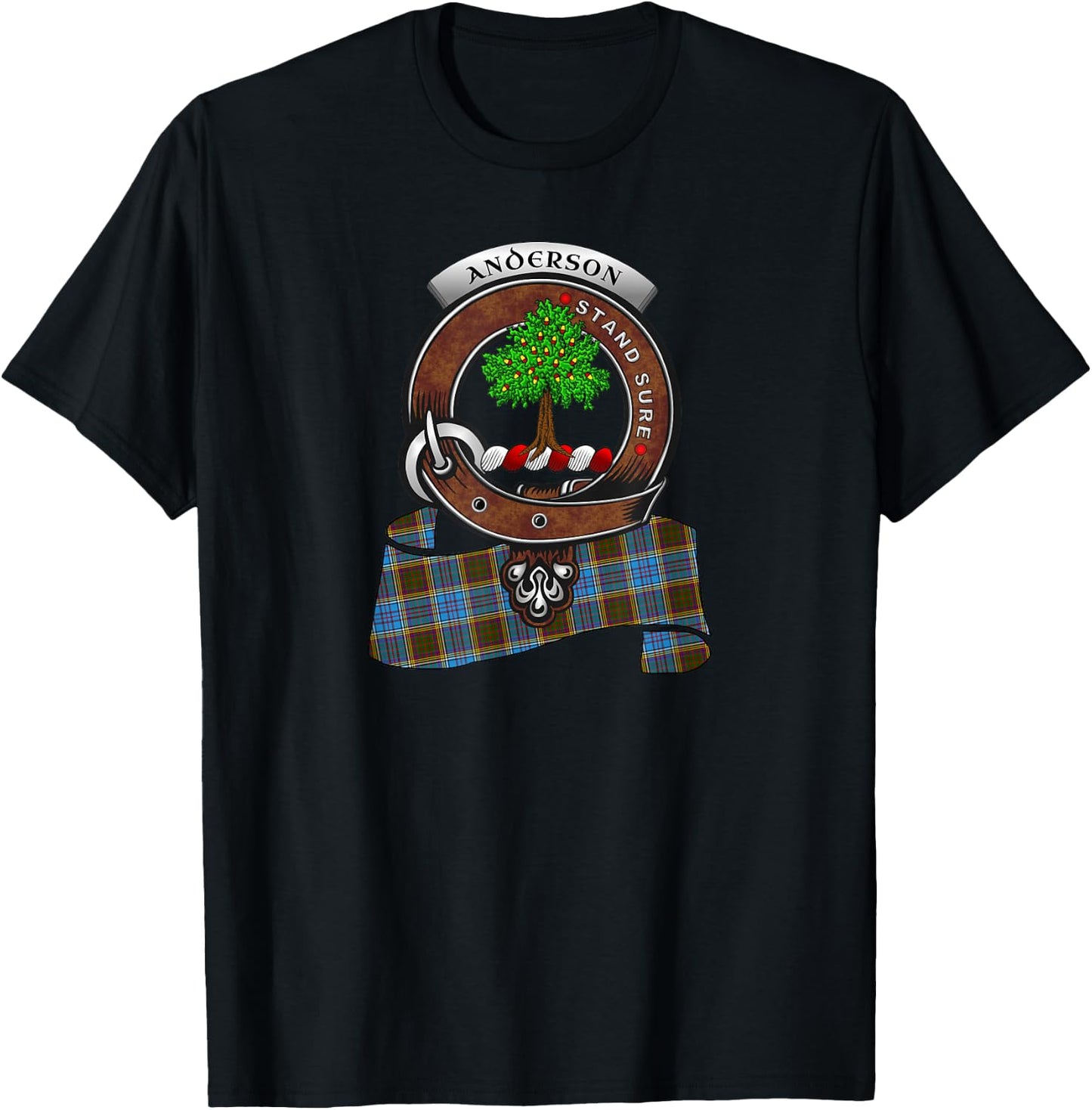 Anderson Scottish Clan Badge & Tartan T-Shirt - T-Shirt | Black