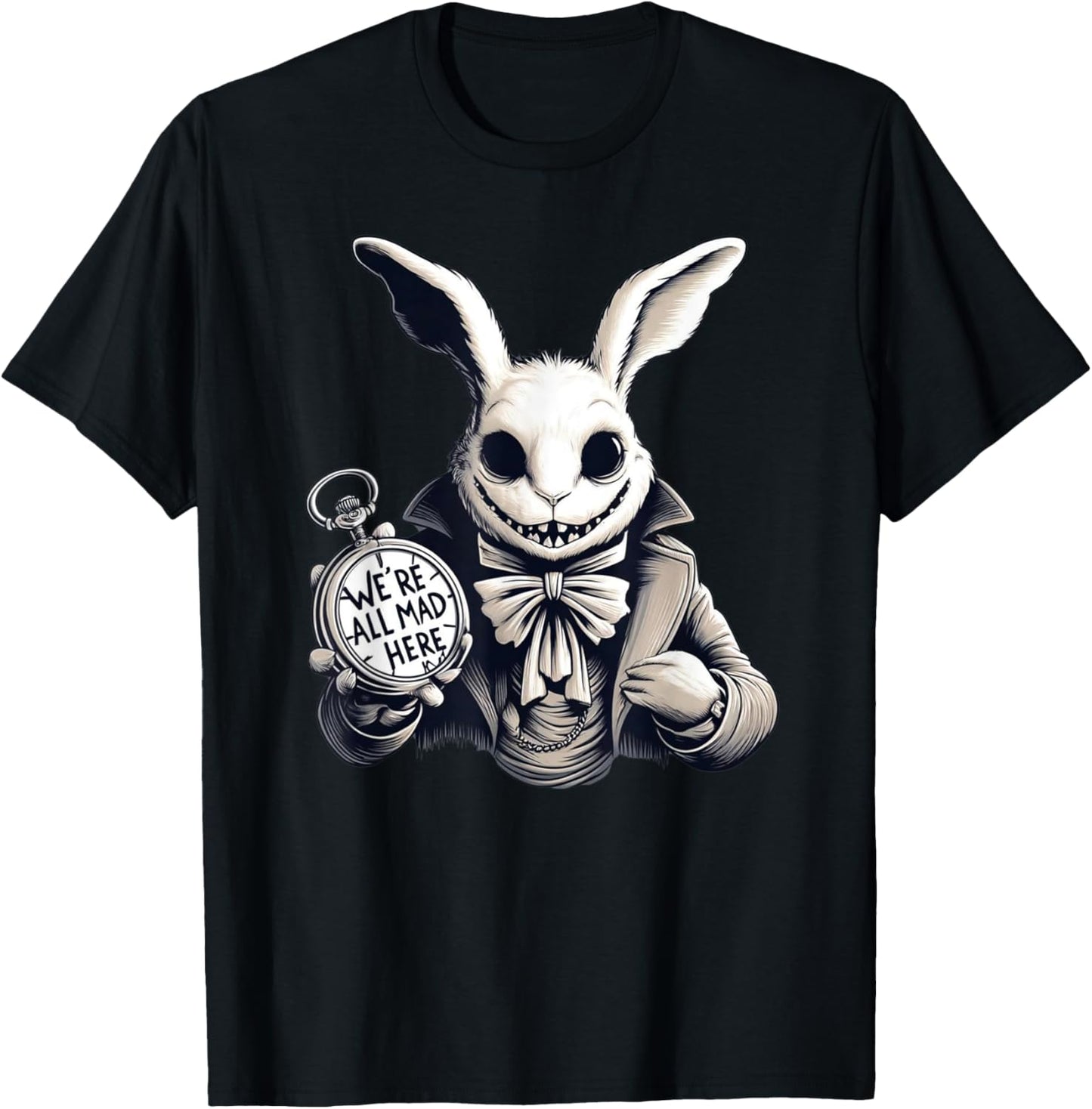 Alice in Wonderland - We're All Mad Here Rabbit Hatter Quote T-Shirt - T-Shirt | Black