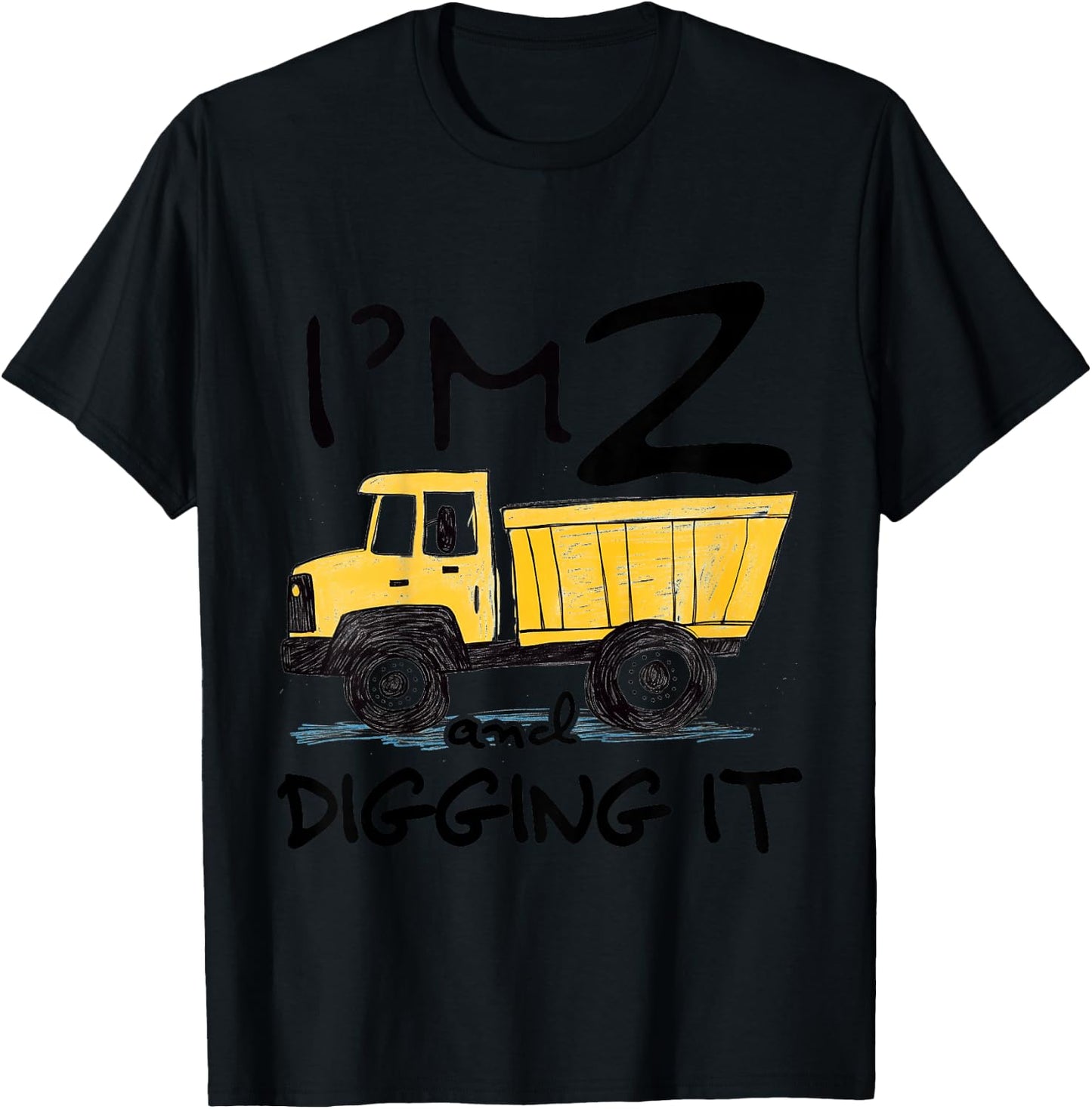 Kids Two Construction 2nd Birthday Gifts Second Boy 2 Years Old T-Shirt - T-Shirt | Black