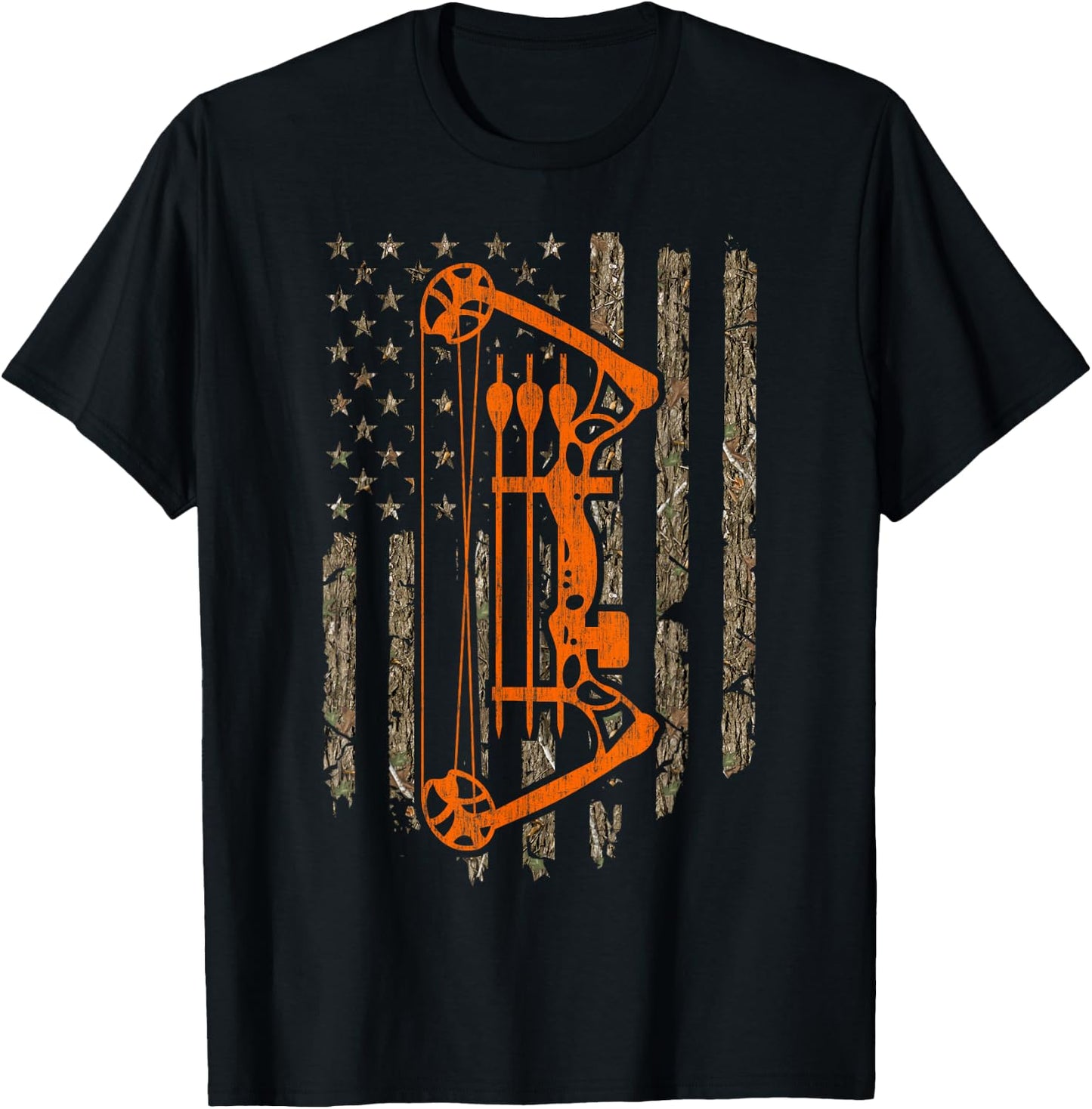 Compound Bow Hunting Archery American Flag Tree Camouflage Men T-Shirt - T-Shirt | Black