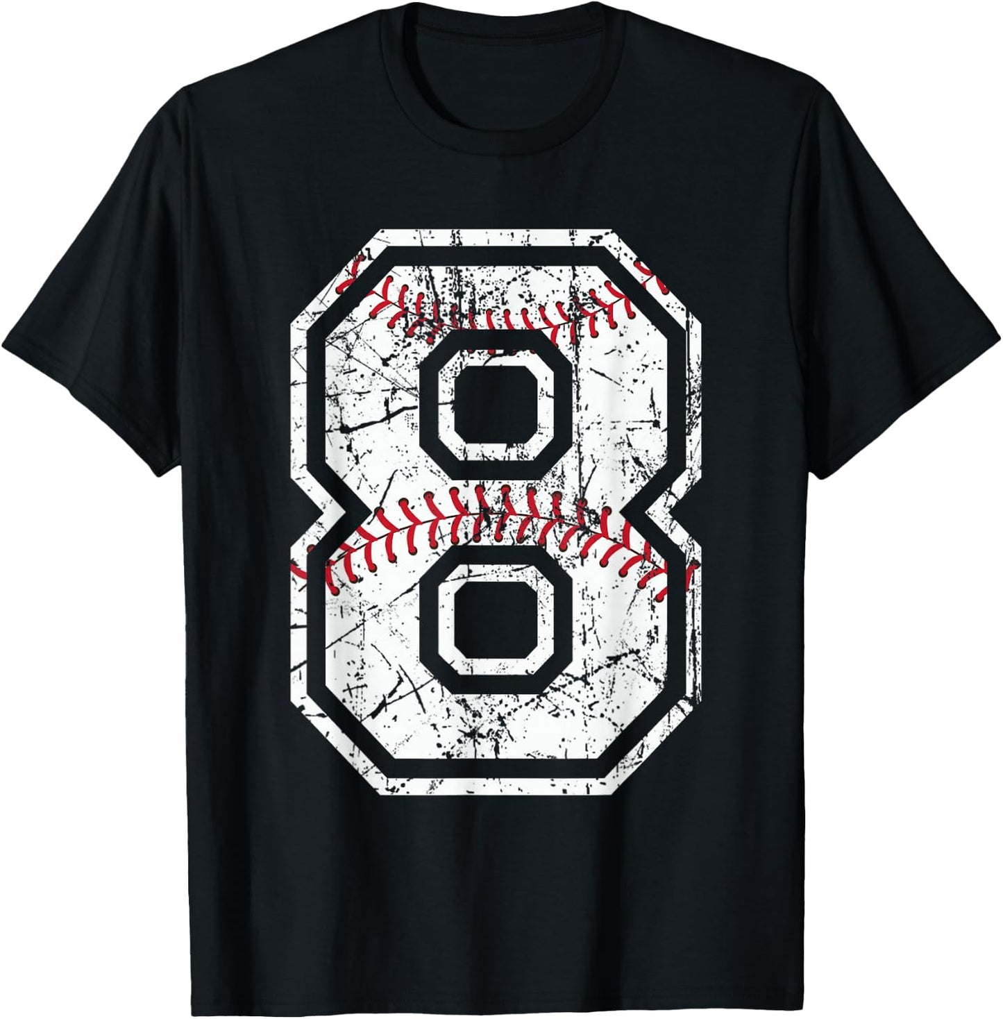 Baseball Jersey Number 8 Vintage Distressed Graphic T-Shirt - T-Shirt | Black
