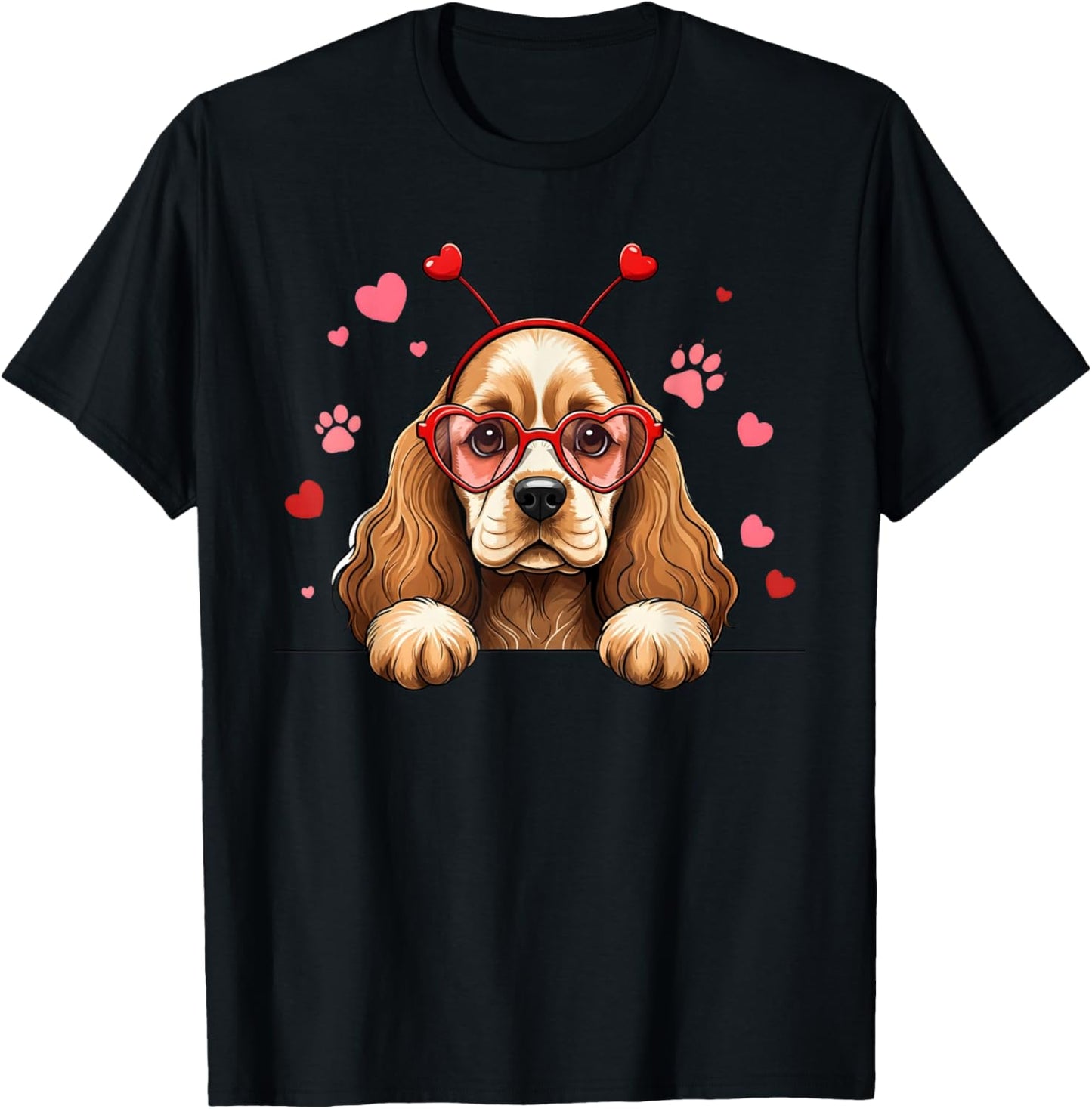 Funny Cocker Spaniel Heart Headband Valentine T-Shirt - T-Shirt | Black