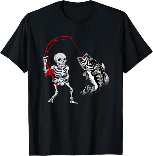Skeleton Fishing Bass Fisherman Halloween T-Shirt - T-Shirt | Black