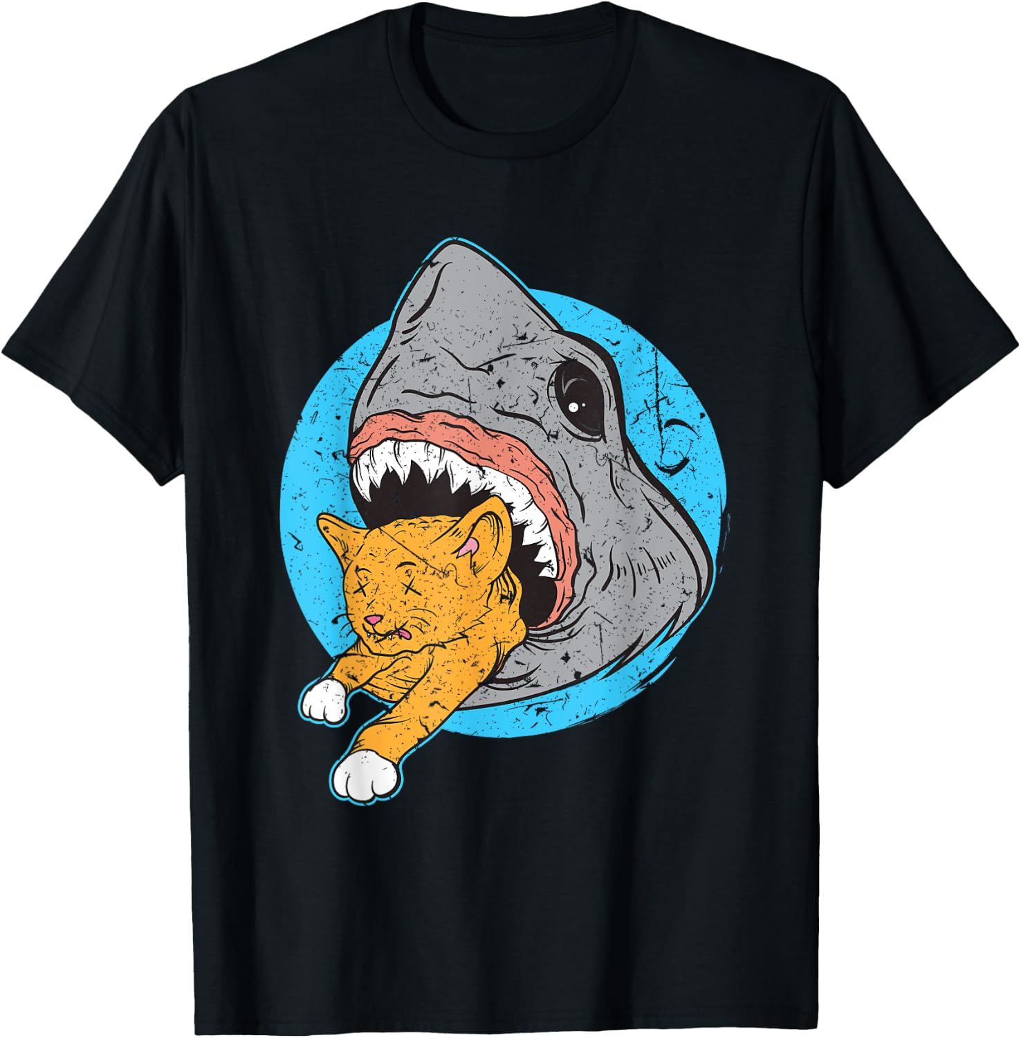 Shark Eating Kitty Cat Design T-Shirt - T-Shirt | Black