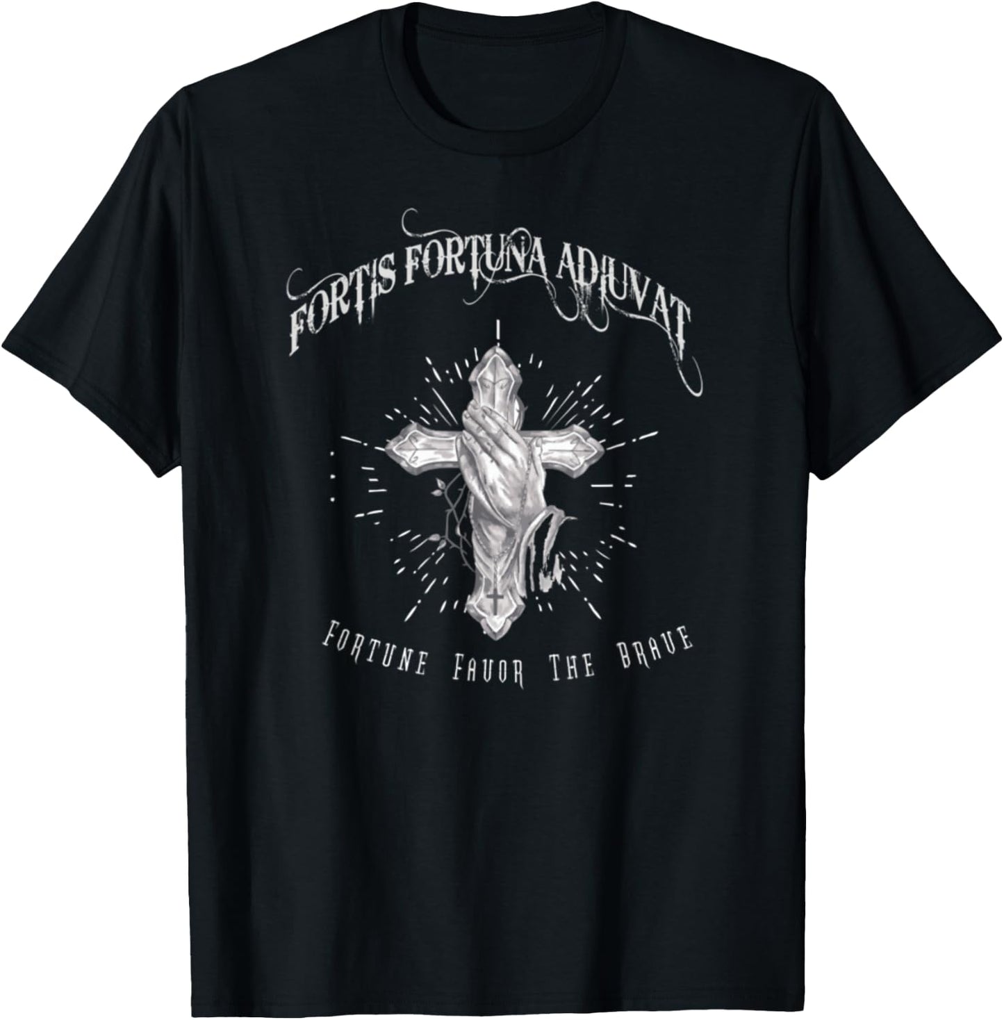 Fortis Fortuna Adiuvat Cross And Hand Tattoo T-Shirt - T-Shirt | Black