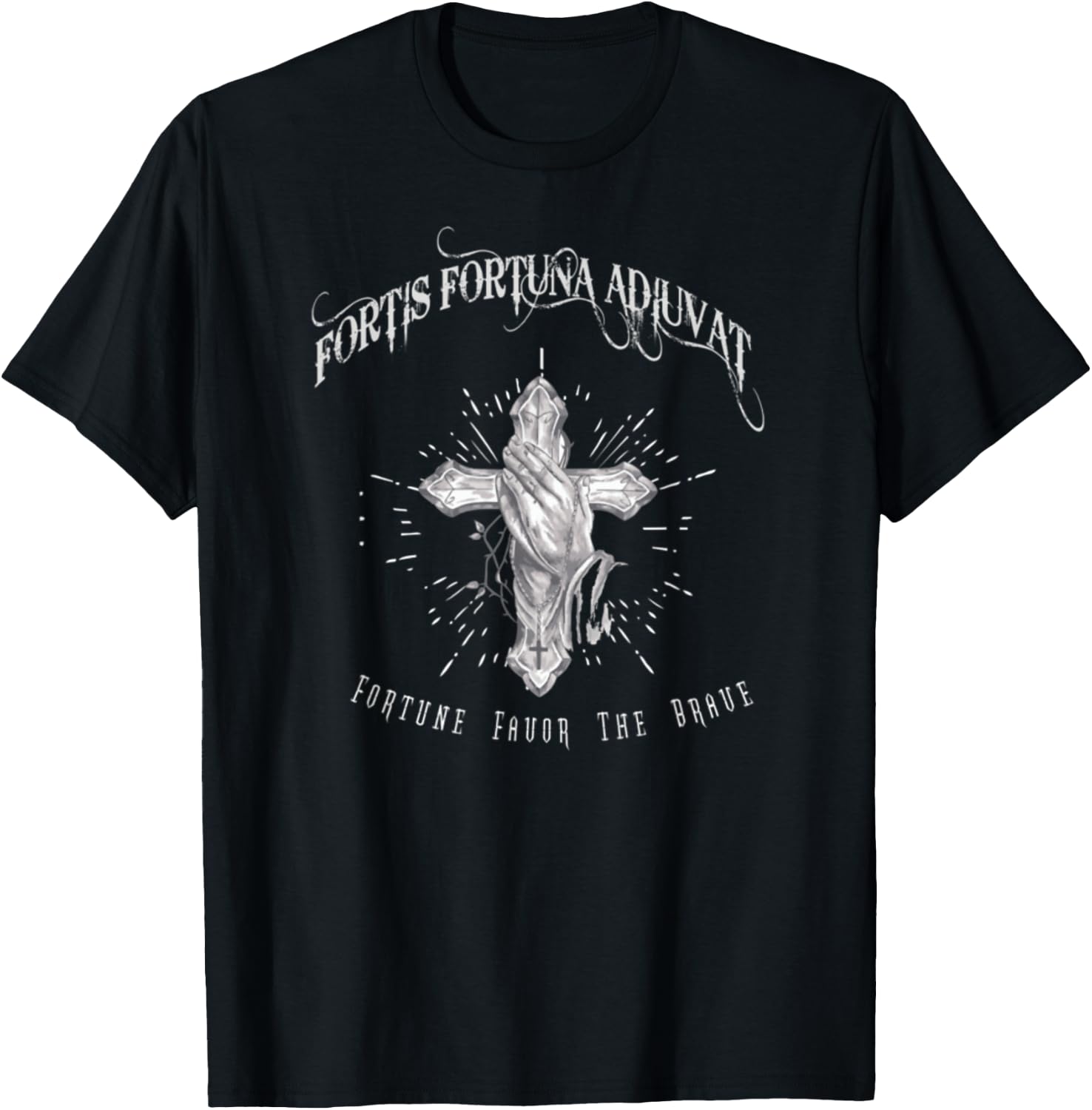 Fortis Fortuna Adiuvat Cross And Hand Tattoo T-Shirt - T-Shirt | Black