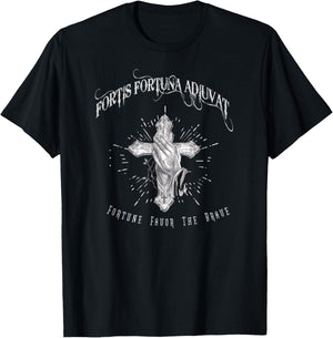 Fortis Fortuna Adiuvat Cross And Hand Tattoo T-Shirt - T-Shirt | Black