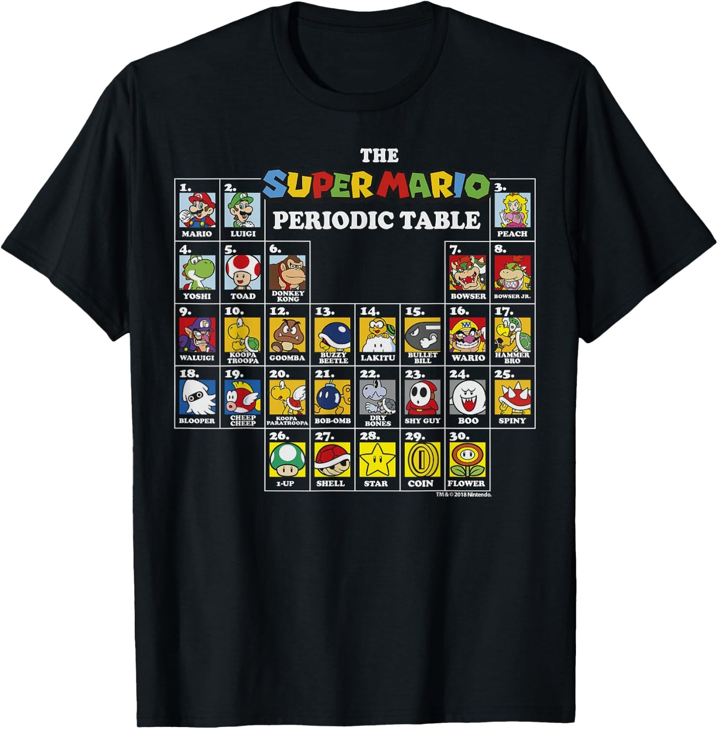 Super Mario Periodic Table Of Characters Graphic T-Shirt - T-Shirt | Black