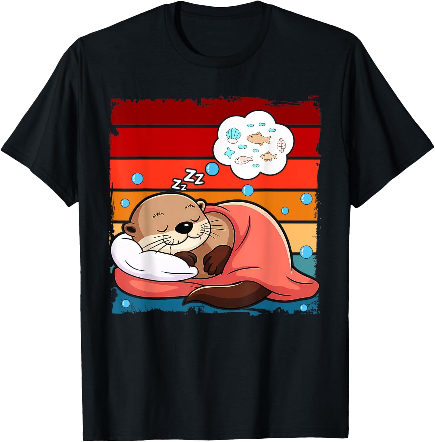 Otter Sleeping Animal Pajamas Nap PJs Outfit Sea Otter T-Shirt - T-Shirt | Black