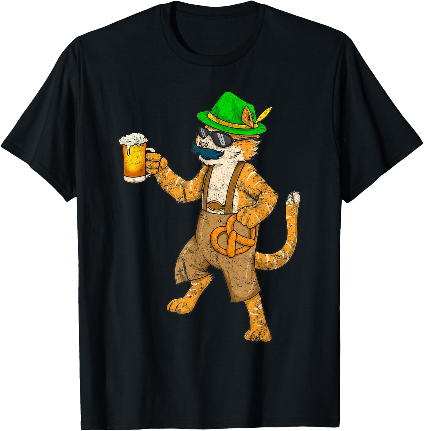 Vintage Oktoberfest Cat Kitten Beer Mug Pretzel Funny Gift Women T-Shirt - T-Shirt | Black