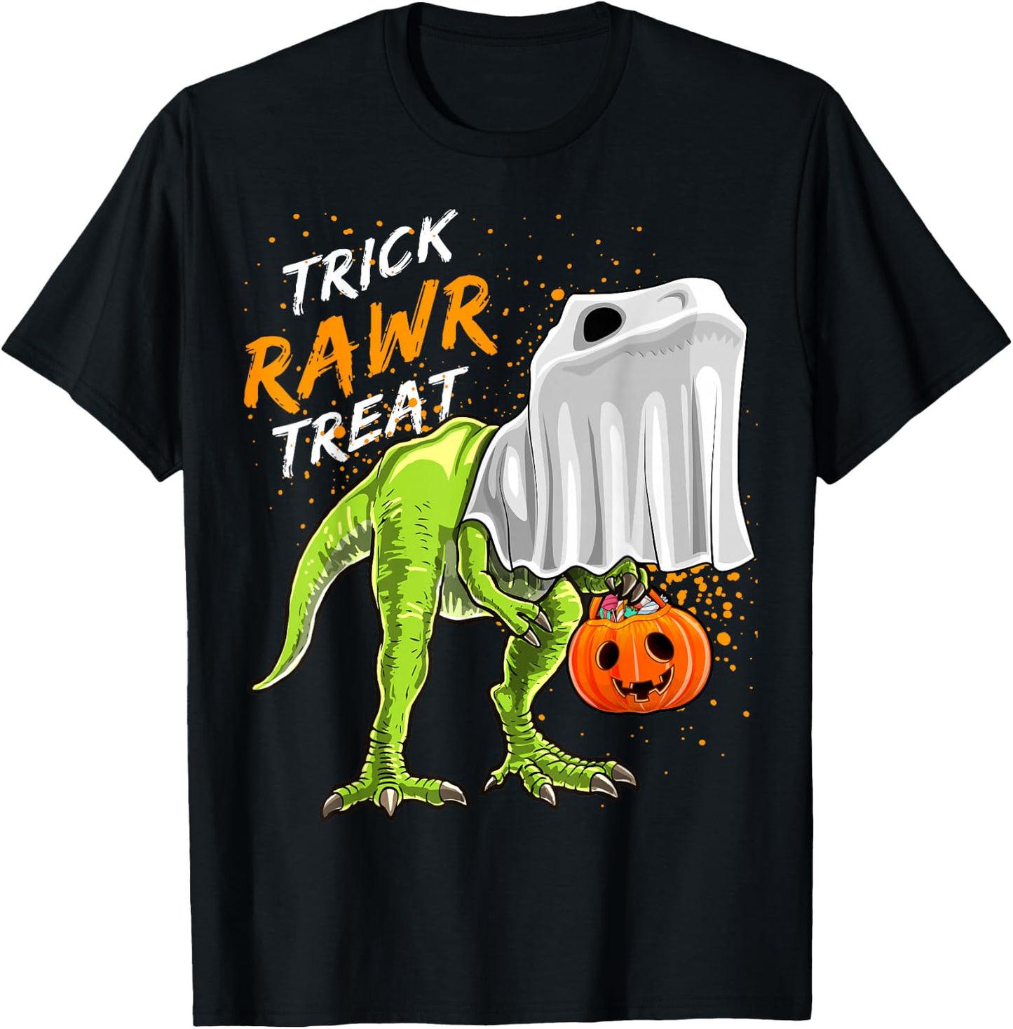 Trick Rawr Treat Halloween T Rex Dinosaur Ghost Gift Boys T-Shirt - T-Shirt | Black