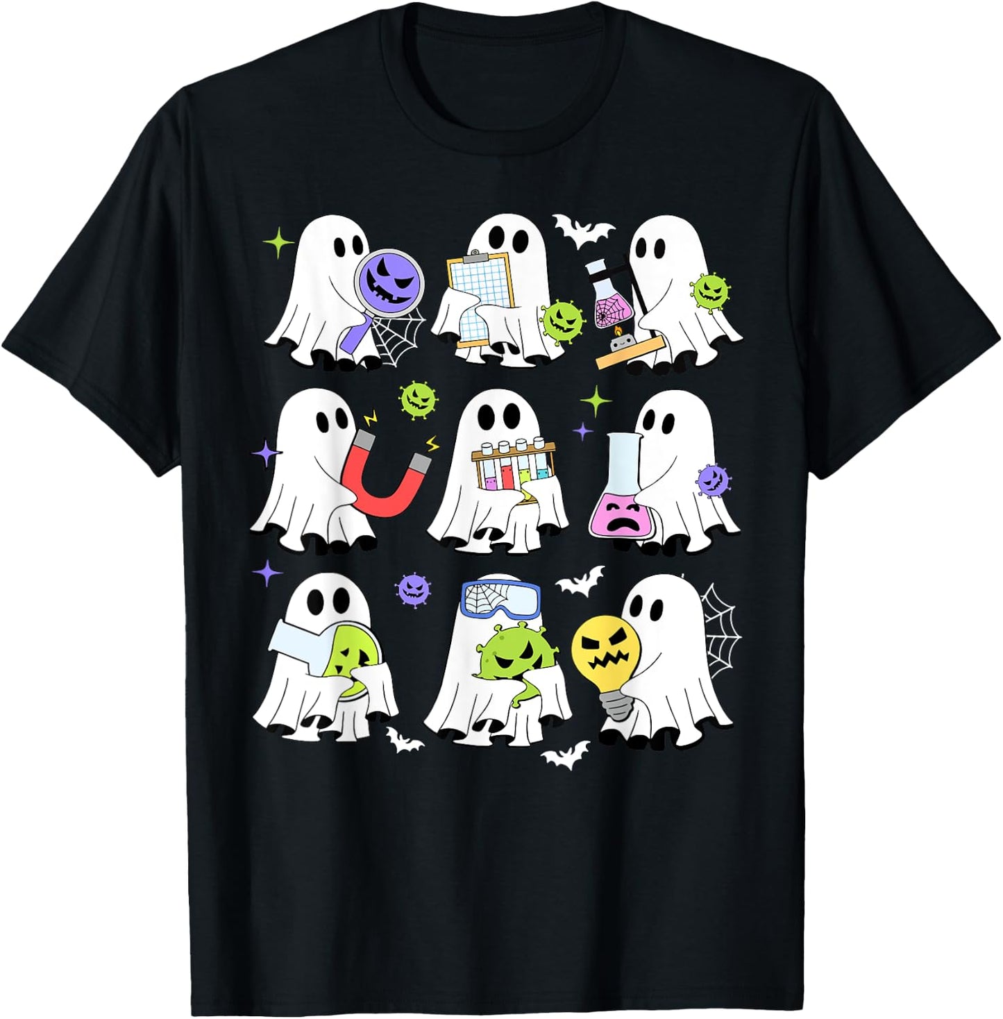 Retro Halloween Science Teacher Ghost Laboratory Teacher T-Shirt - T-Shirt | Black