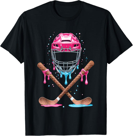 Hockey Sticks Ice Cream Sprinkle Drip Sport Boy Youth Player T-Shirt - T-Shirt | Black