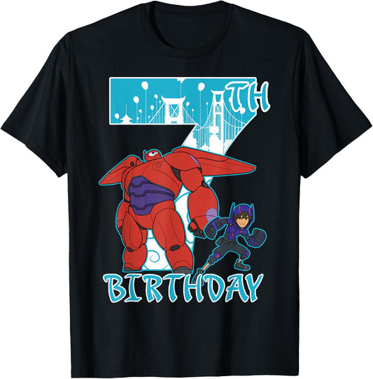 Disney Big Hero 6 Baymax Hiro 7th Birthday Graphic T-Shirt - T-Shirt | Black